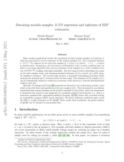 Denoising modulo samples: k-NN regression and tightness of SDP
  relaxation