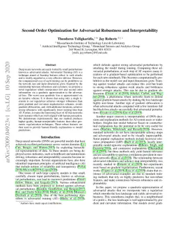 Second Order Optimization for Adversarial Robustness and
  Interpretability