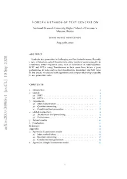 Modern Methods for Text Generation