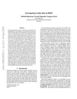 Investigating Gender Bias in BERT