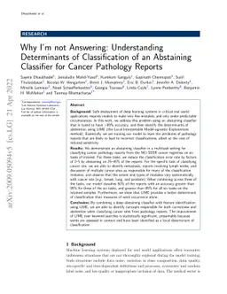Why I'm not Answering: Understanding Determinants of Classification of
  an Abstaining Classifier for Cancer Pathology Reports