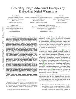 Generating Image Adversarial Examples by Embedding Digital Watermarks