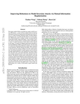 Improving Robustness to Model Inversion Attacks via Mutual Information
  Regularization