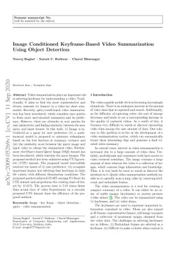 Image Conditioned Keyframe-Based Video Summarization Using Object
  Detection