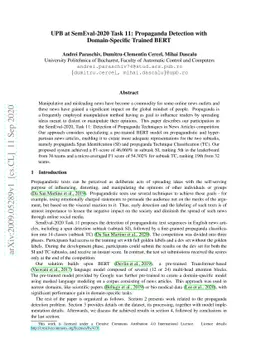 UPB at SemEval-2020 Task 11: Propaganda Detection with Domain-Specific
  Trained BERT