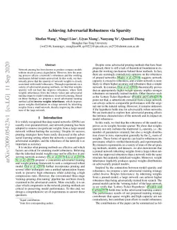Achieving Adversarial Robustness via Sparsity