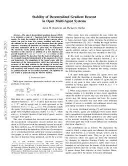 Stability of Decentralized Gradient Descent in Open Multi-Agent Systems