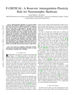 P-CRITICAL: A Reservoir Autoregulation Plasticity Rule for Neuromorphic
  Hardware