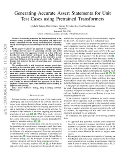 Generating Accurate Assert Statements for Unit Test Cases using
  Pretrained Transformers