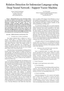 Relation Detection for Indonesian Language using Deep Neural Network --
  Support Vector Machine