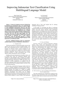Improving Indonesian Text Classification Using Multilingual Language
  Model