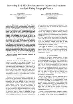 Improving Bi-LSTM Performance for Indonesian Sentiment Analysis Using
  Paragraph Vector