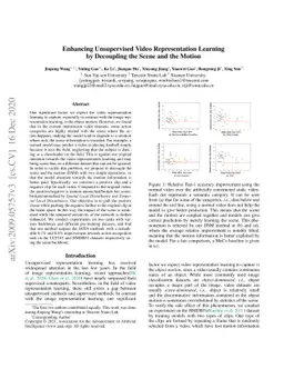 Enhancing Unsupervised Video Representation Learning by Decoupling the
  Scene and the Motion