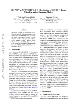 CIA_NITT at WNUT-2020 Task 2: Classification of COVID-19 Tweets Using
  Pre-trained Language Models