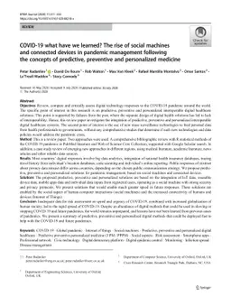 COVID-19 what have we learned? The rise of social machines and connected
  devices in pandemic management following the concepts of predictive,
  preventive and personalised medicine