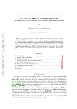 On the security of subspace subcodes of Reed-Solomon codes for public
  key encryption