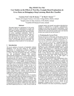 Play MNIST For Me! User Studies on the Effects of Post-Hoc,
  Example-Based Explanations & Error Rates on Debugging a Deep Learning,
  Black-Box Classifier