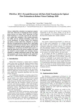 PRAFlow_RVC: Pyramid Recurrent All-Pairs Field Transforms for Optical
  Flow Estimation in Robust Vision Challenge 2020