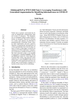 EdinburghNLP at WNUT-2020 Task 2: Leveraging Transformers with
  Generalized Augmentation for Identifying Informativeness in COVID-19 Tweets