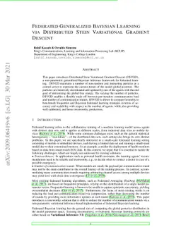 Federated Generalized Bayesian Learning via Distributed Stein
  Variational Gradient Descent