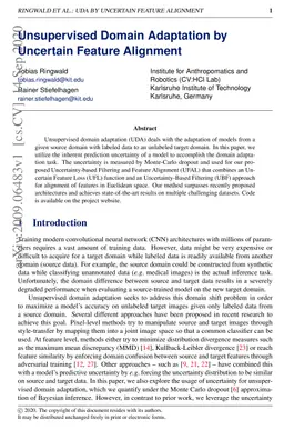 Unsupervised Domain Adaptation by Uncertain Feature Alignment
