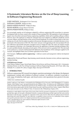 A Systematic Literature Review on the Use of Deep Learning in Software
  Engineering Research