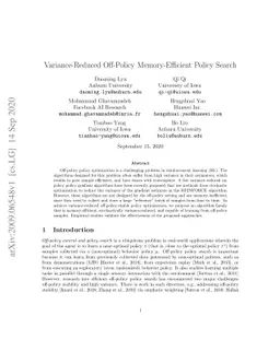 Variance-Reduced Off-Policy Memory-Efficient Policy Search