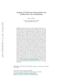 Analysis of Models for Decentralized and Collaborative AI on Blockchain