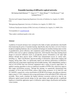 Ensemble learning of diffractive optical networks