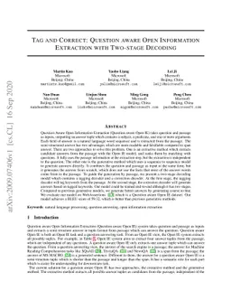 Tag and Correct: Question aware Open Information Extraction with
  Two-stage Decoding