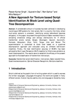A New Approach for Texture based Script Identification At Block Level
  using Quad Tree Decomposition