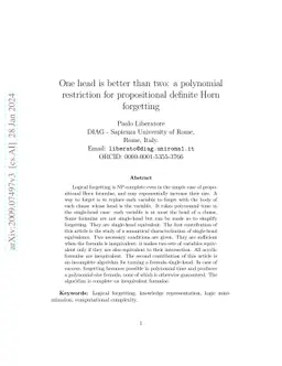 One head is better than two: a polynomial restriction for propositional
  definite Horn forgetting