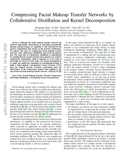 Compressing Facial Makeup Transfer Networks by Collaborative
  Distillation and Kernel Decomposition