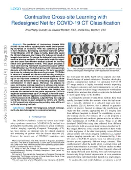 Contrastive Cross-site Learning with Redesigned Net for COVID-19 CT
  Classification