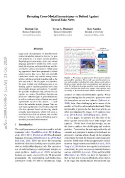 Detecting Cross-Modal Inconsistency to Defend Against Neural Fake News