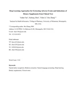 Deep Learning Approaches for Extracting Adverse Events and Indications
  of Dietary Supplements from Clinical Text