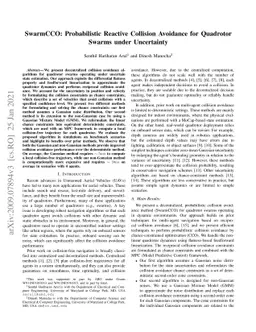SwarmCCO: Probabilistic Reactive Collision Avoidance for Quadrotor
  Swarms under Uncertainty