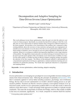 Decomposition and Adaptive Sampling for Data-Driven Inverse Linear
  Optimization