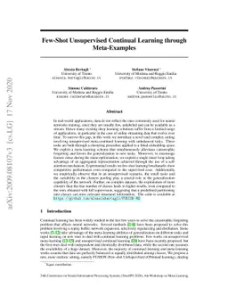 Few-Shot Unsupervised Continual Learning through Meta-Examples
