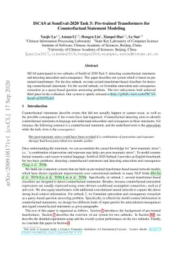ISCAS at SemEval-2020 Task 5: Pre-trained Transformers for
  Counterfactual Statement Modeling