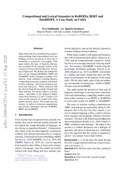 Compositional and Lexical Semantics in RoBERTa, BERT and DistilBERT: A
  Case Study on CoQA