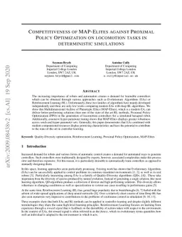 Competitiveness of MAP-Elites against Proximal Policy Optimization on
  locomotion tasks in deterministic simulations