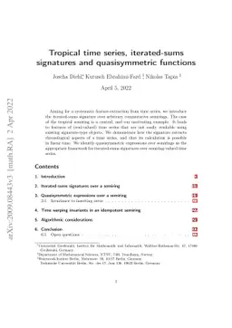 Tropical time series, iterated-sums signatures and quasisymmetric
  functions