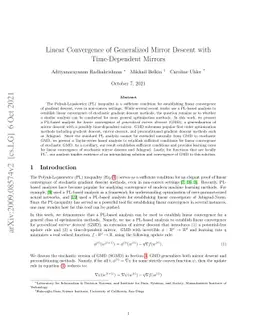 Linear Convergence of Generalized Mirror Descent with Time-Dependent
  Mirrors