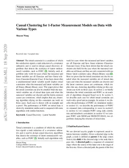 Causal Clustering for 1-Factor Measurement Models on Data with Various
  Types