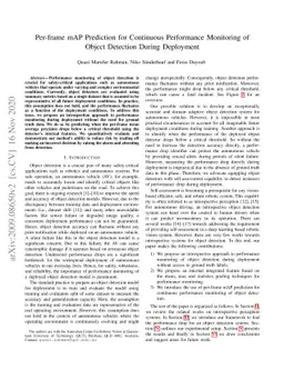 Per-frame mAP Prediction for Continuous Performance Monitoring of Object
  Detection During Deployment