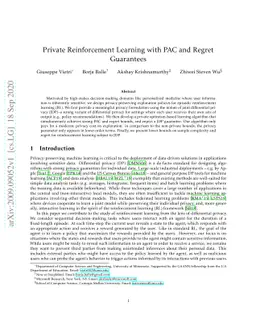Private Reinforcement Learning with PAC and Regret Guarantees