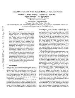Causal Discovery with Multi-Domain LiNGAM for Latent Factors