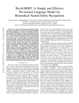 BioALBERT: A Simple and Effective Pre-trained Language Model for
  Biomedical Named Entity Recognition