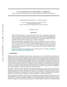 Can questions summarize a corpus? Using question generation for
  characterizing COVID-19 research